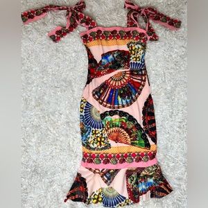 Adorable fan print midi dress